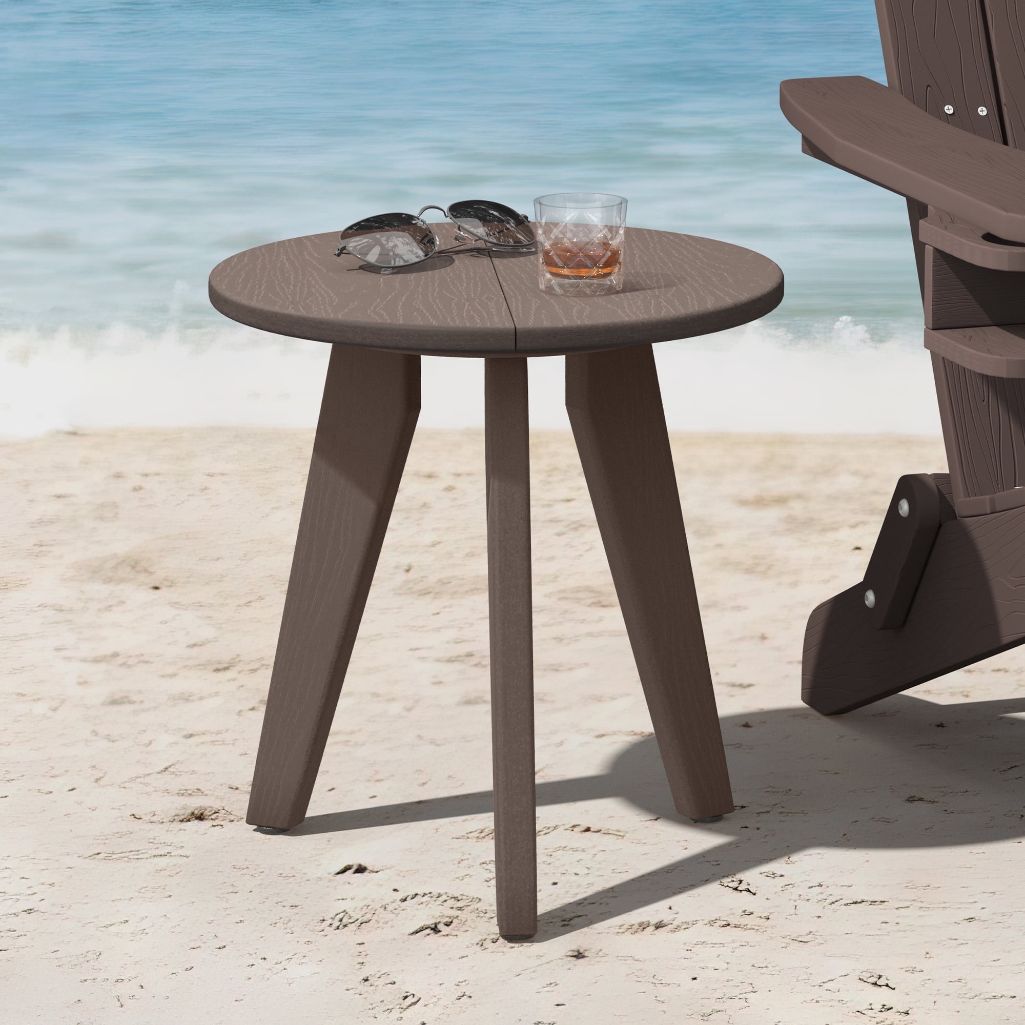 Dycanpo Outdoor Side Table for Patio, Small Round End Table Weather-Resistant for Living Room, Bedroom, Dark Brown