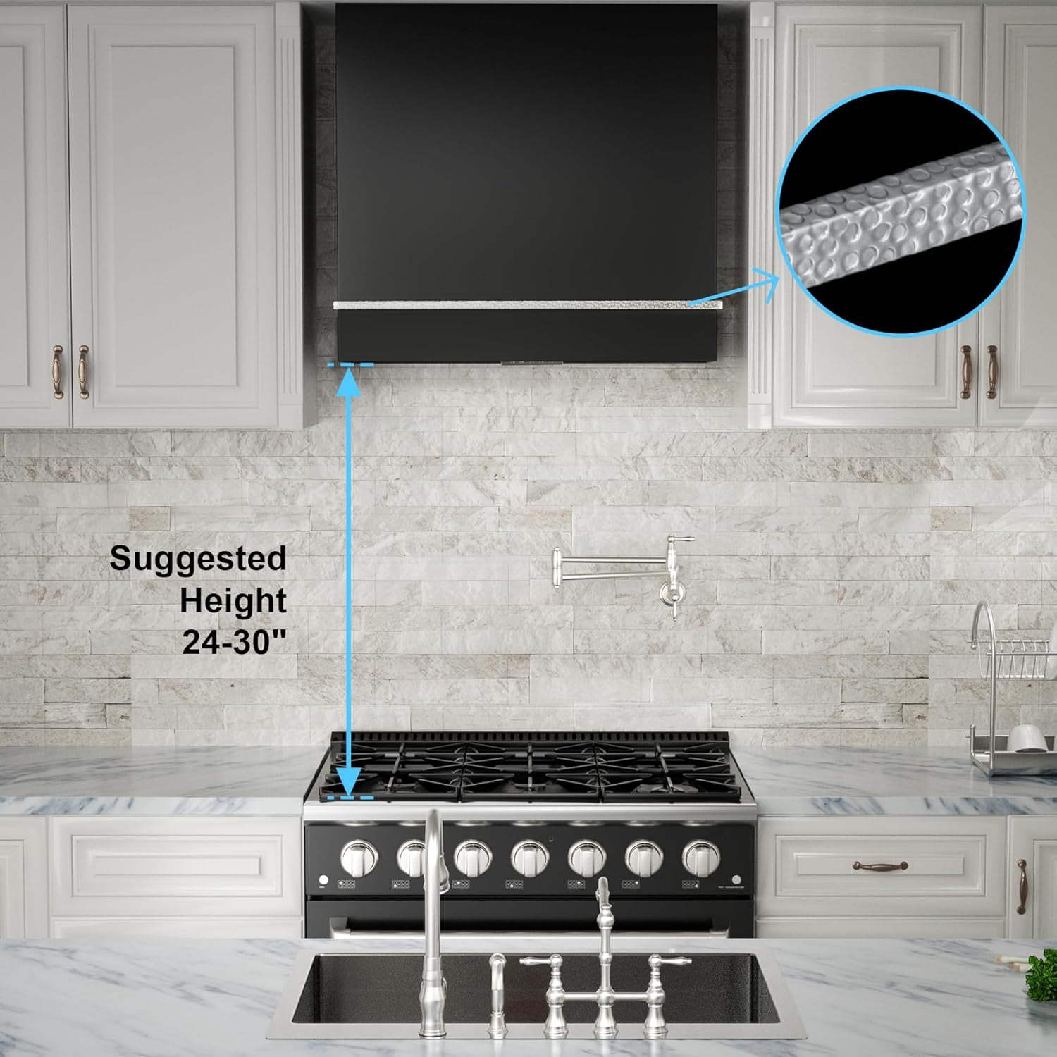 Akicon Range Hood 30 Inch, 600 CFM Stainless Steel Vent Hood with Powerful Range Hood Insert, Modern Square Kitchen Hood with 3 Speed Control, LED Lights, Baffle Filters, Wall Mounted (AK-HS30HA-JBN)