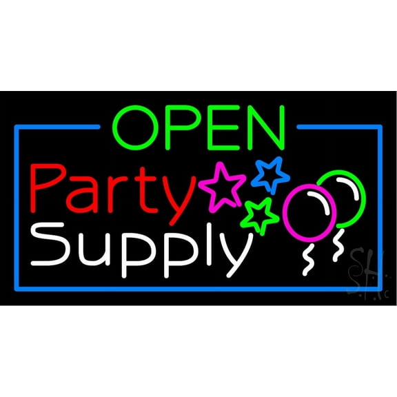 Party Supply Open LED Neon Sign 20 x 37 - inches, Black Square Cut Acrylic Backing, with Dimmer - Bright and Premium built indoor LED Neon Sign for Event, Party.