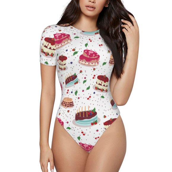 Fotbe Birthday Cake Body de Mujer con Cuello Redondo y Mangas Cortas, Sin Mangas Ajustado, Suave, Cómodo y Básico-Small