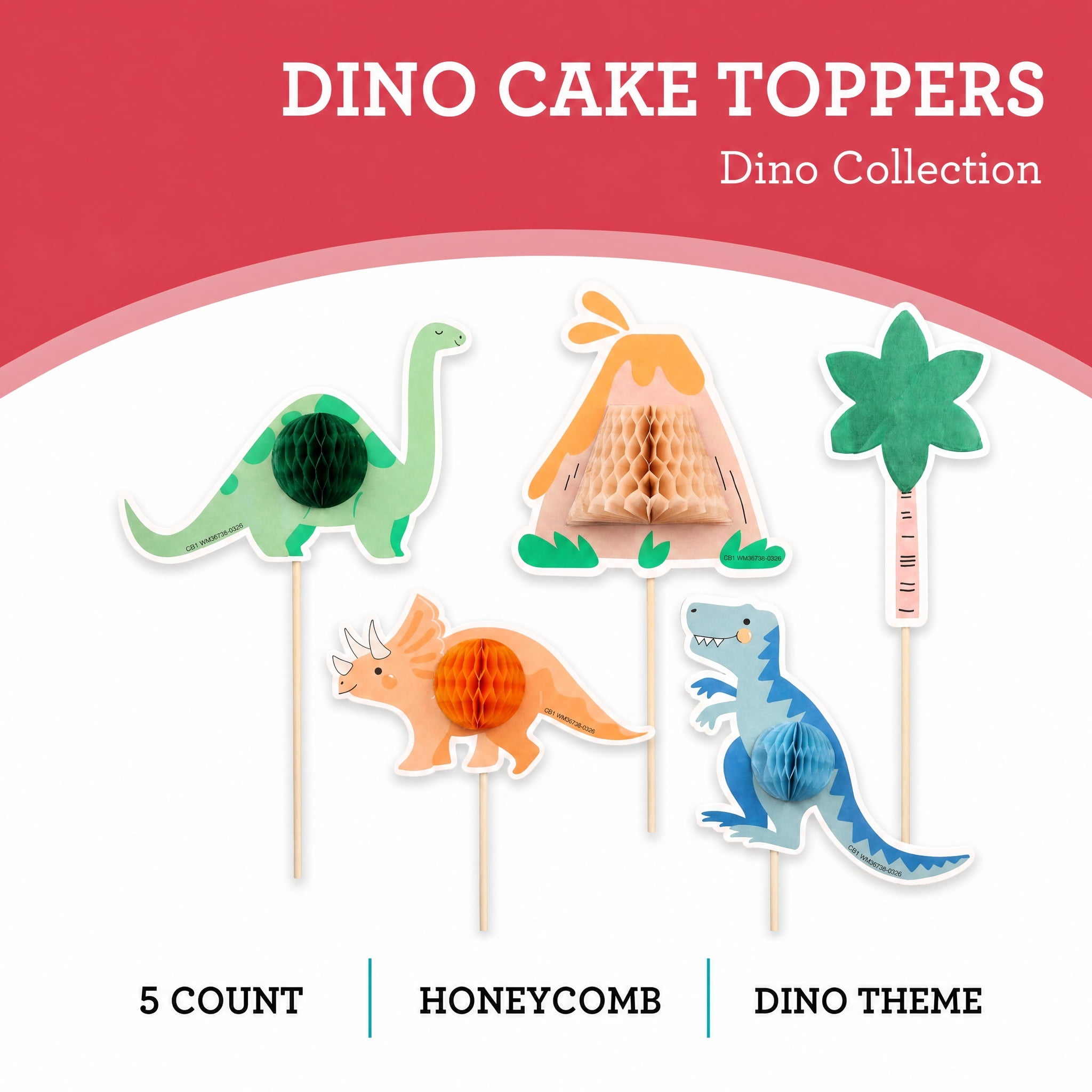 Multicolor Dinosaur Cake Toppers, 5 Pieces, by Way To Celebrate