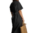 thumbnail image 4 of VONDA Women Plus Size Knotted Waist Short Sleeve Pockets Cotton Midi Dress, 4 of 4