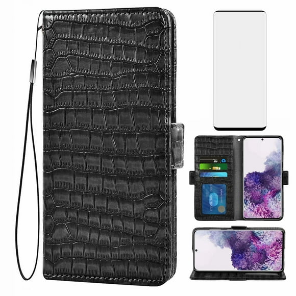 Case for Samsung Galaxy S20, Vintage Thin Cell Phone Case with Card Slot Money Slot Stand PU Leather Case-Black