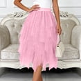 thumbnail image 6 of Rotm Ruffle Skirt Skirts for Women Tulle Mesh Elastic Waist Pleated Mini Skirt Solid Color Tiered Party Trendy Tutus Pink,S, 6 of 7