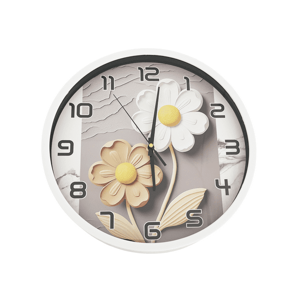 Reloj de Pared Con Diseño De Flores Análogo Plástico 30 cm blanco Mediano
