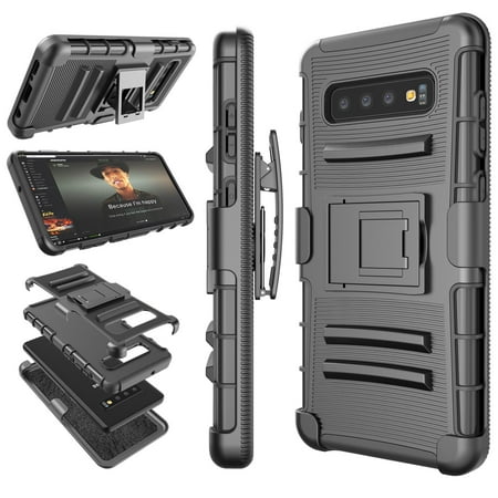 Samsung Galaxy S10 / S10 Plus / S10e / S10+ Cases Cover Holster Belt, Tekcoo [Hoplite] Shock Absorbing Locking Clip Defender Heavy Full Body Kickstand Carrying Armor Cases (Best Ballistic Body Armor)