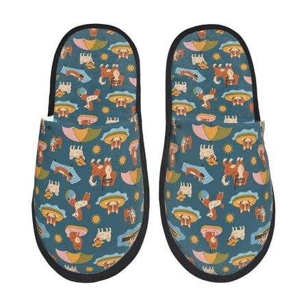 Balery Beach Dog Slient Indoor Furry Fleece Comfort House Shoes Soft Non-Slip Home Shoes Cotton slippers House Slippers-- Large