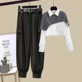 thumbnail image 4 of Guardurnaity Camisa de piezas para mujer, pantalones, conjunto de patrón de empalme, camisa chal, Retro, informal, ligero, portátil, ropa para conjuntos de ropa Blanco Gris Negro 6 Guardurnaity AP013495-18, 4 of 6