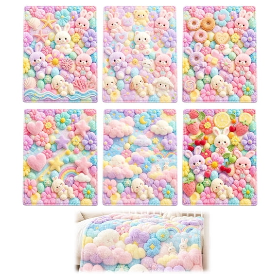 3D Embossed Fleece Throw Blanket, 27x39 Inch Pastel Rainbow Heart Star Plush Throw, Ultra Soft Cozy Flannel Blanket for Couch Bed