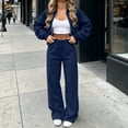 thumbnail image 3 of Lmueinov Womens Fall 2 Piece Set Sweatsuits Lounge Fall Outfits Zip Up Crew Neck Jackets and Wide Leg Sweatpants Set Soft Casual Loungewear, 3 of 4