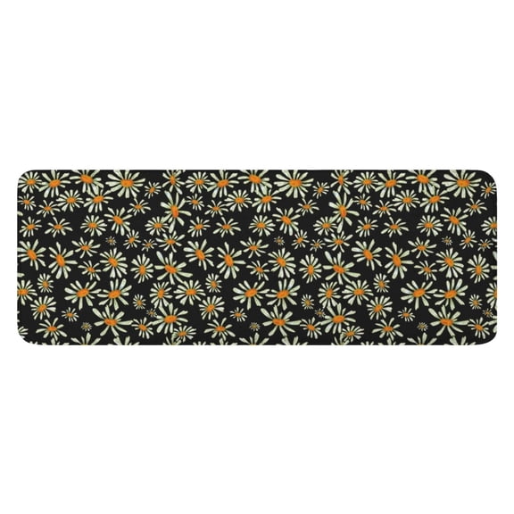 Black Daisy Flower Orange Centers Pattern Kitchen Rug Mat,Kitchen Runner Rugs Non Skid Washable,Decorative Kitchen Floor Mats for Kitchen,Sink,Laundry,17"x47.2"
