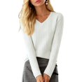 thumbnail image 5 of WULMLEO Cozy Sweaters for Women Casual Long Sleeve Loose V-Neck Knit Solid Color Pullover Tops White One Size, 5 of 6