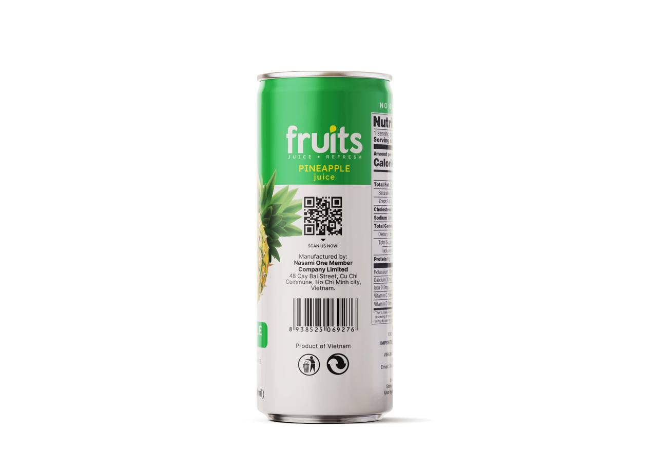 Nasami 100% Pineapple  Juice – 11.1 fl oz (330ml) Can, No Sugar Added