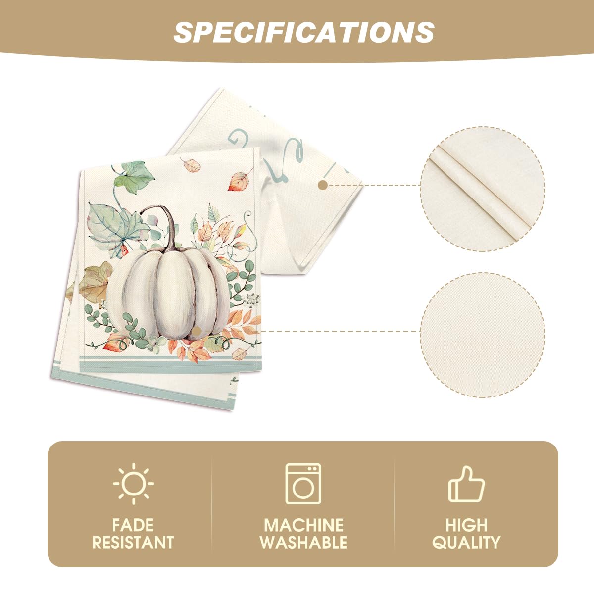 Smile Gather and Be Grateful Pumpkin Leaves Fall Table Runner, Thanksgiving Kitchen Dining Table Decoration for Home Party Decor 13x72 Inch