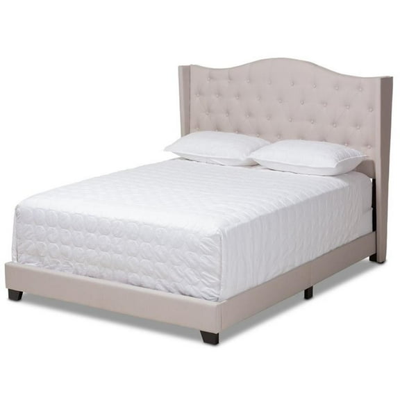 Bowery Hill Modern Upholstered Fabric Tufted King Size Bed in Beige