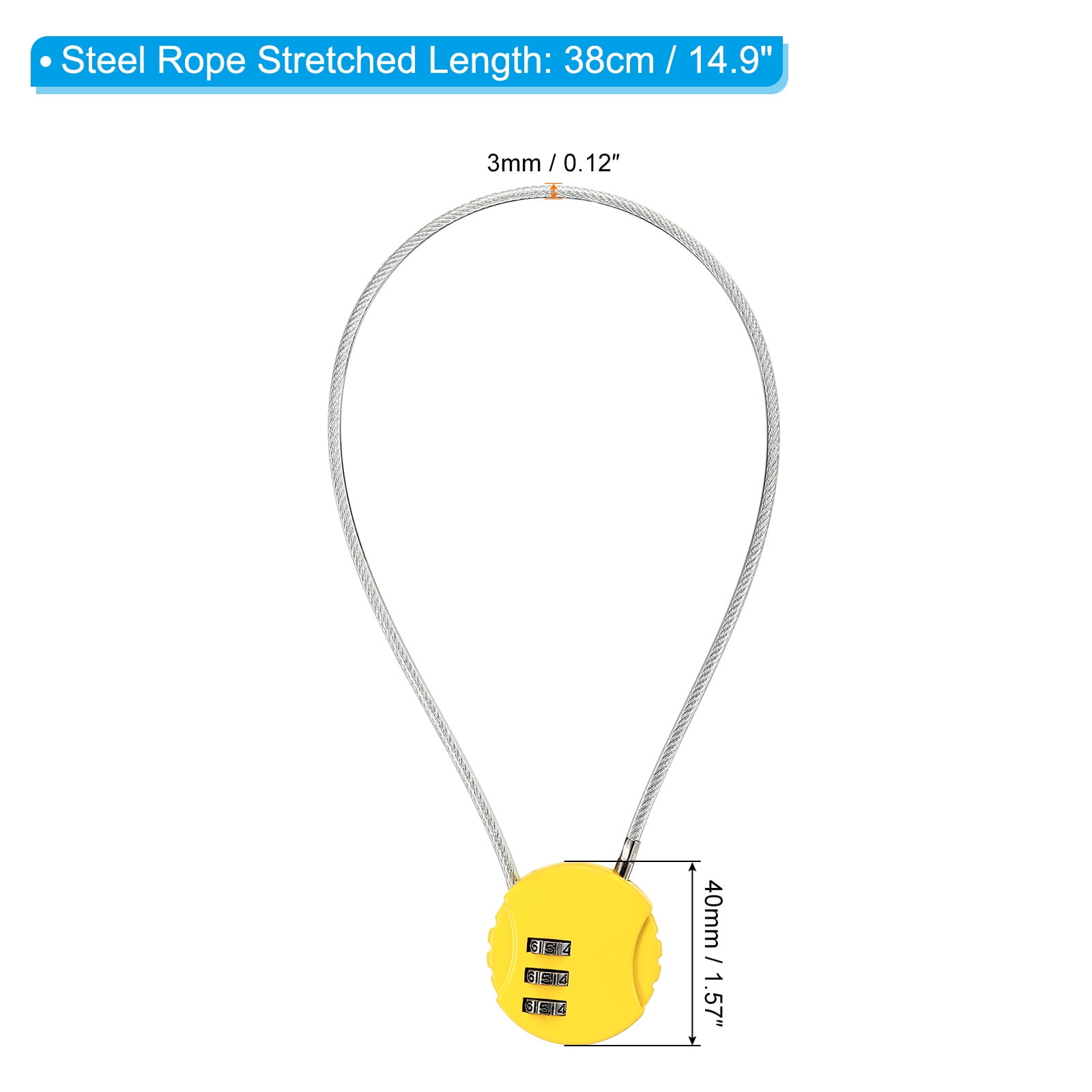 Unique Bargains Small Combination Lock 3 Digits Luggage Padlock for Gym Locker Yellow