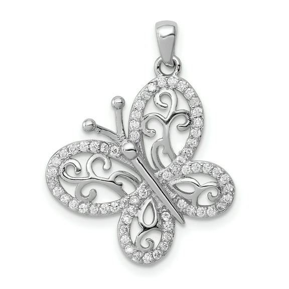 Sterling Silver Rhodium-plated Polished CZ Butterfly Pendant QC8585