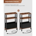 thumbnail image 5 of Set of 2 End Tables with Charging Station, Narrow Side Table for Small Spaces, Slim Nightstand with Basket, Skinny Bedside Table, for Living Room, Bedroom, Rustic Brown and Black, 5 of 8