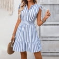 thumbnail image 5 of vigerkar Women's Ruffle Hem Striped Summer Dresses Sleeveless High Waist Smocked Sundress Button Up Peplum Mini Dress (Light Blue, XL), 5 of 5