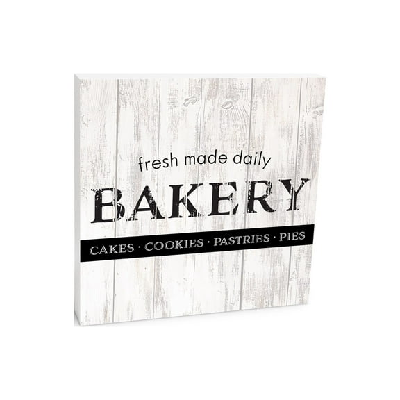 Bakery Fresh Daily White Woodgrain 10 x 10 Wood Tabletop Sign Plaque