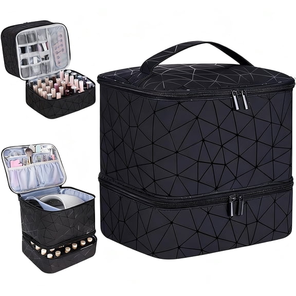 Yalumo Nail Polish Organizer Case Holds 30 Bottles & Nail Lamp, Valentine's Day Gift Double-Layer Nail Polish Storage Bag with Adjustable Dividers for Nail Tech and Manicure Tools