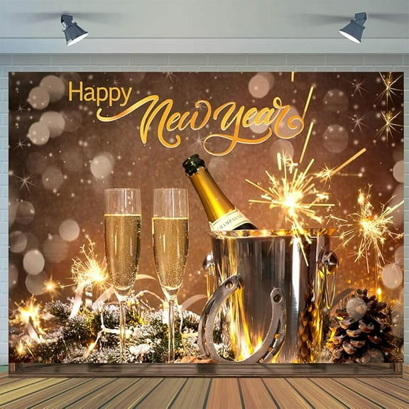7x5ft Happy New Year Backdrop 2026 New Years Eve Backdrops New Year Party Banner Lucky Horseshoe Champagne Fireworks Christmas New Year Background
