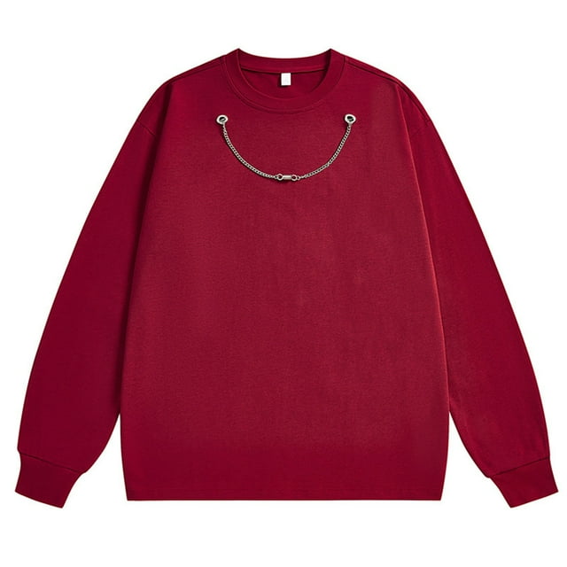 pstuiky camisetas de manga larga para hombre, Camiseta de manga larga con cuello redondo y cadena de color liso para hombre. Blusa de manga larga con cuello redondo. Tops casuales para hombres s