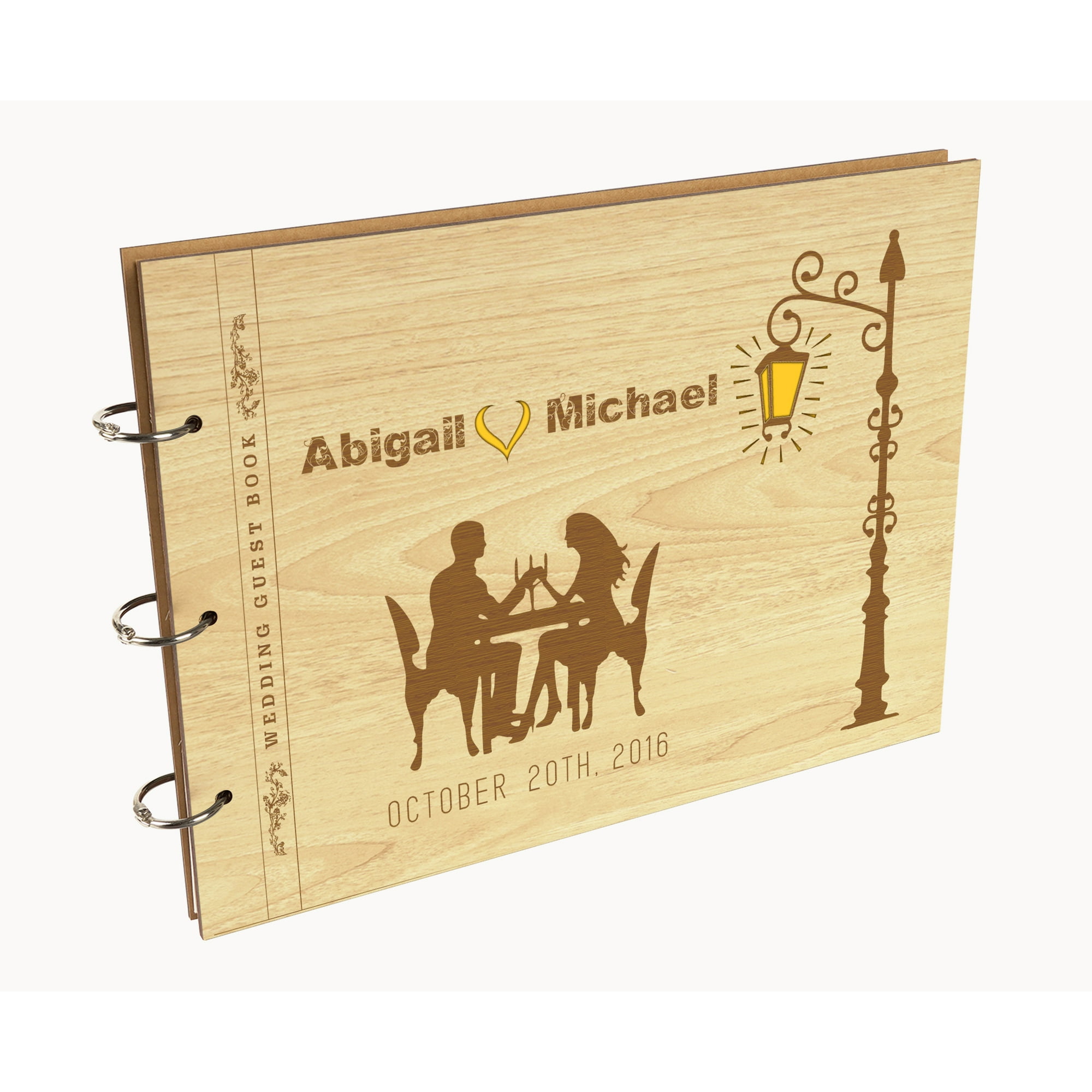 Darling Souvenir Personalized Engraved Laser Cut Wedding Guest Book Wooden Cover Sign-in Book Registry Guestbook Scrapbook-3Z