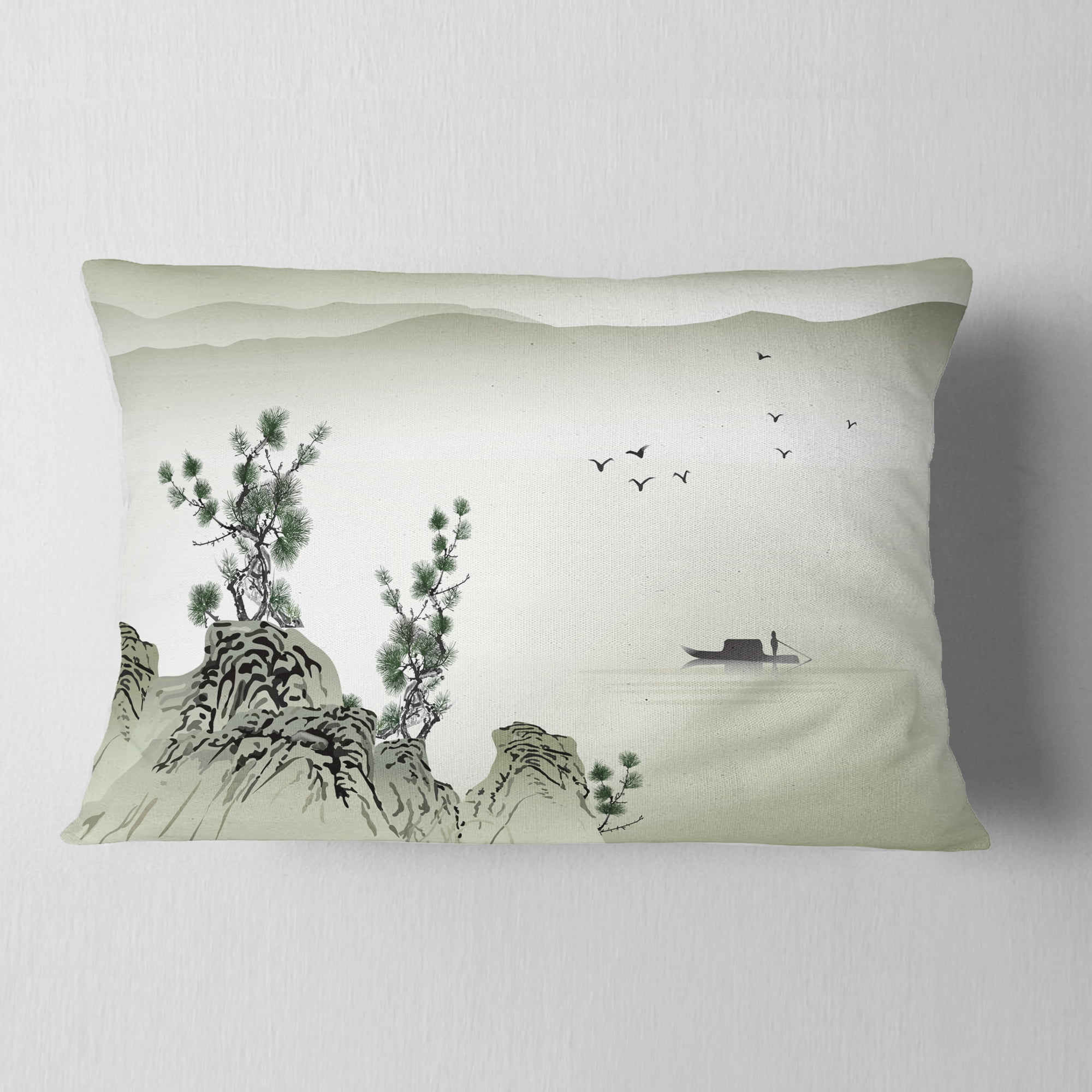 Designart Mountains and Sea - Landscape Printed Throw Pillow - 12x20