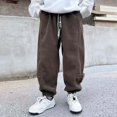 thumbnail image 2 of Huanglei Warm Thick Velvet Corduroy Pants For Boys Winter Casual Sweatpants For Kids Comfortable Sports Pants For Ages 6 16, 2 of 6