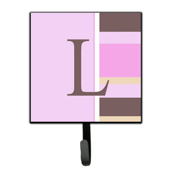 Letter L Initial Monogram - Pink Stripes Leash or Key Holder