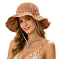 thumbnail image 3 of Beach Hats for Women Women Knitted Solid Floral Summer Autumn Daily Sun Hat Brown One Size, 3 of 7