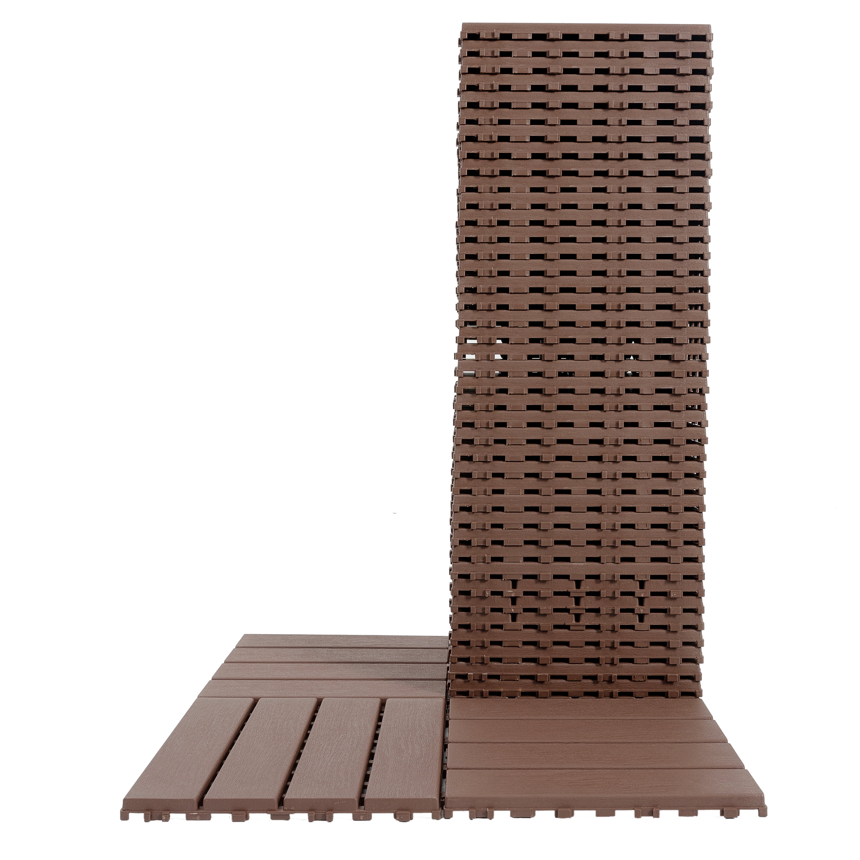 Interlocking Decking Tiles 12x12 in, Waterproof Plastic Flooring for All-Weather Use, Patio Decking for Poolside Balcony Backyard, Brown, 44pcs