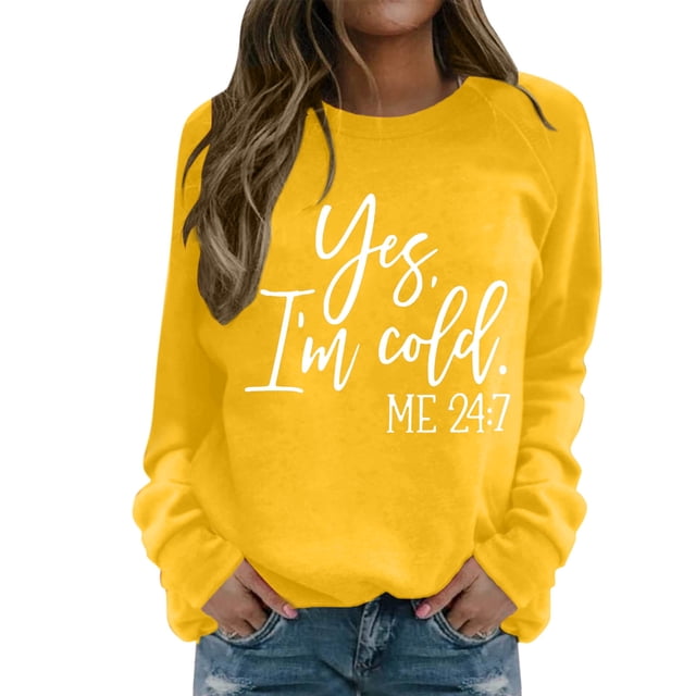 Gibobby Sudaderas para mujer oferta Sudadera de manga larga con patrón con cuello redondo para mujeres adolescentes y estudiantes(Amarillo,XG)