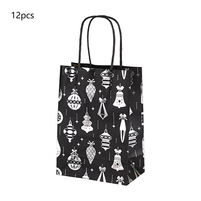 Eoozwa Christmas Party Favors Bags Black and Silver Christmas Goodie Gift Paper Bags with Handles Xmas Tree Reindeer Snowflake Candy Treat Pouch for Xmas Party Decoration Holiday Supplies