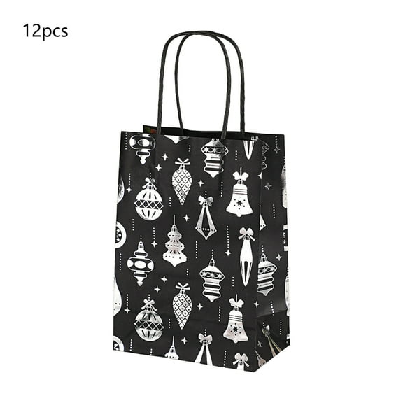 CuiLiyq 12 Pcs Christmas Black Gift Bags with Silver Bronzing, Christmas Wrapping Bags with Handles, Xmas Gift Bags for Holiday Party Favors and Decor Supplies (Christmas Balls)