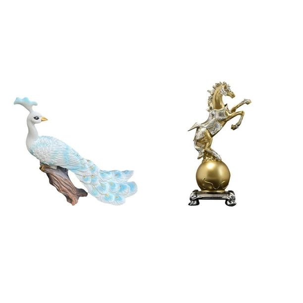 Estatua del pavo real,Estatua de pavo real,adorno de escritorio creativo y divertido,Figura de escritorio,Estantería con estatua de caballo para escritorio,oficina y decoración del