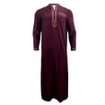 thumbnail image 2 of Mialoley Men Robe, Long Sleeve Kaftan Stand Collar Patchwork Slit Lightweight Thobe Arabic Clothes, 2 of 3