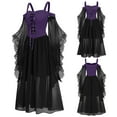 thumbnail image 2 of TFEOQRY Women's Gothic Dress Cold Shoulder Sheer Ruffle Sleeves Lace Up Front Layered Mesh Skirt Outfit Purple, 2 of 7