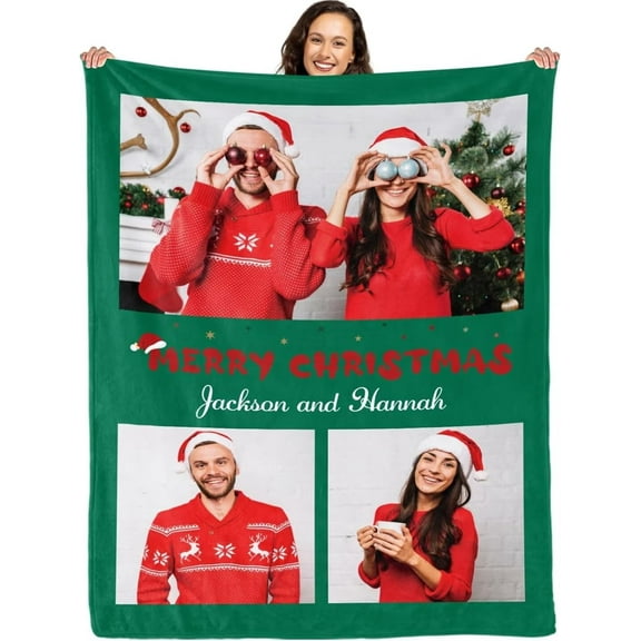 AISENIN Personalized Gifts for Christmas New Year,Customized Flannel Blanket with Pictures Customizable Photo Blanket for Friends Couple Adults Mom Dad