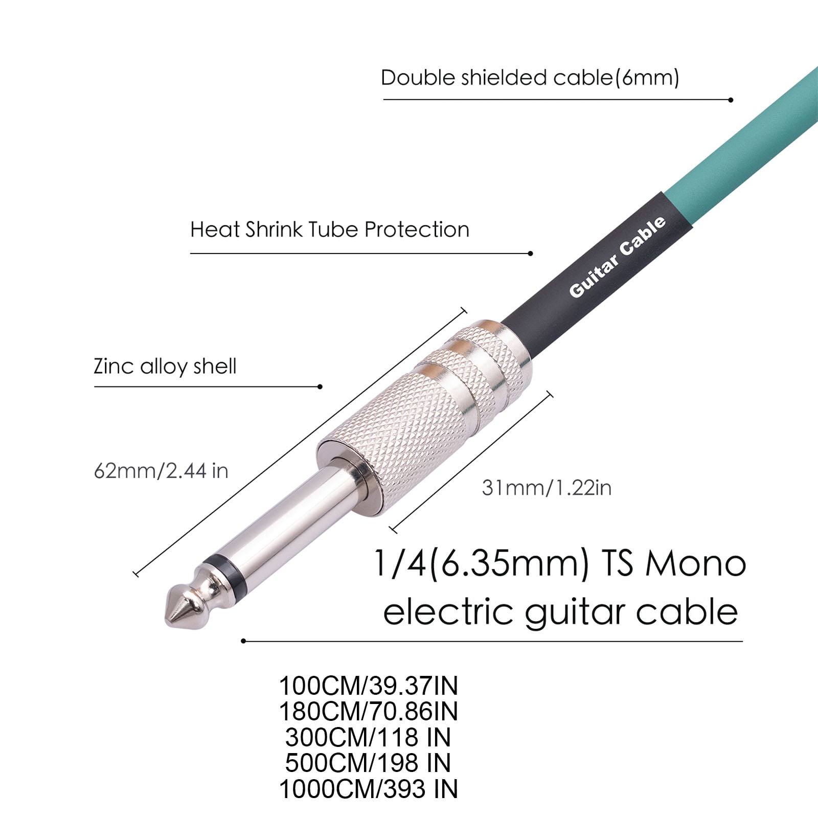 6.35mm 1/4" Mono Cable for Electric Guitar, Electronic Drum Pad, Electric Bass Effective Interference Rejection