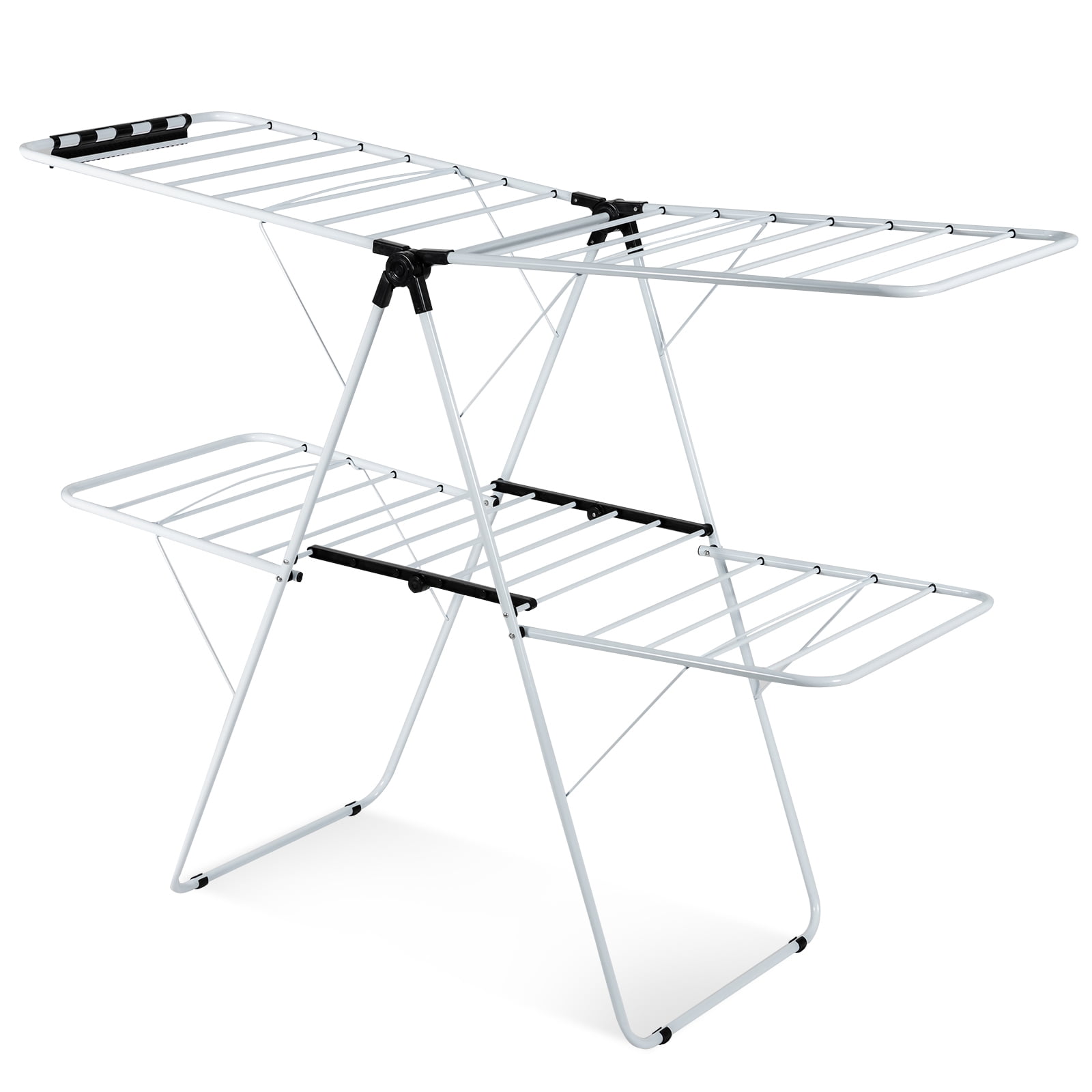 Stainless Steel Foldable Drying Rack 2-Level Stable with Height-Adjustable Wing 
