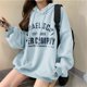 thumbnail image 3 of Sudaderas con capucha informales para mujer, jersey con cordón y estampado de letras de manga larga para otoño e invierno, azul M, 3 of 9