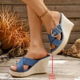 thumbnail image 6 of Rokment Womens Espadrilles Platform Wedge Sandals Trendy Casual Denim Leopard Buckles Open Toe Chunky High Heels Slip on Summer Dress Slides 2026 Blue Size 7, 6 of 6