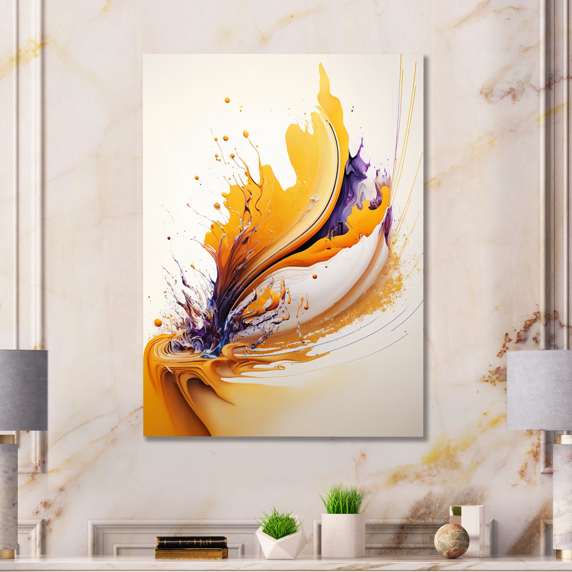 Designart White And Gold Fusion IV Canvas Wall Art