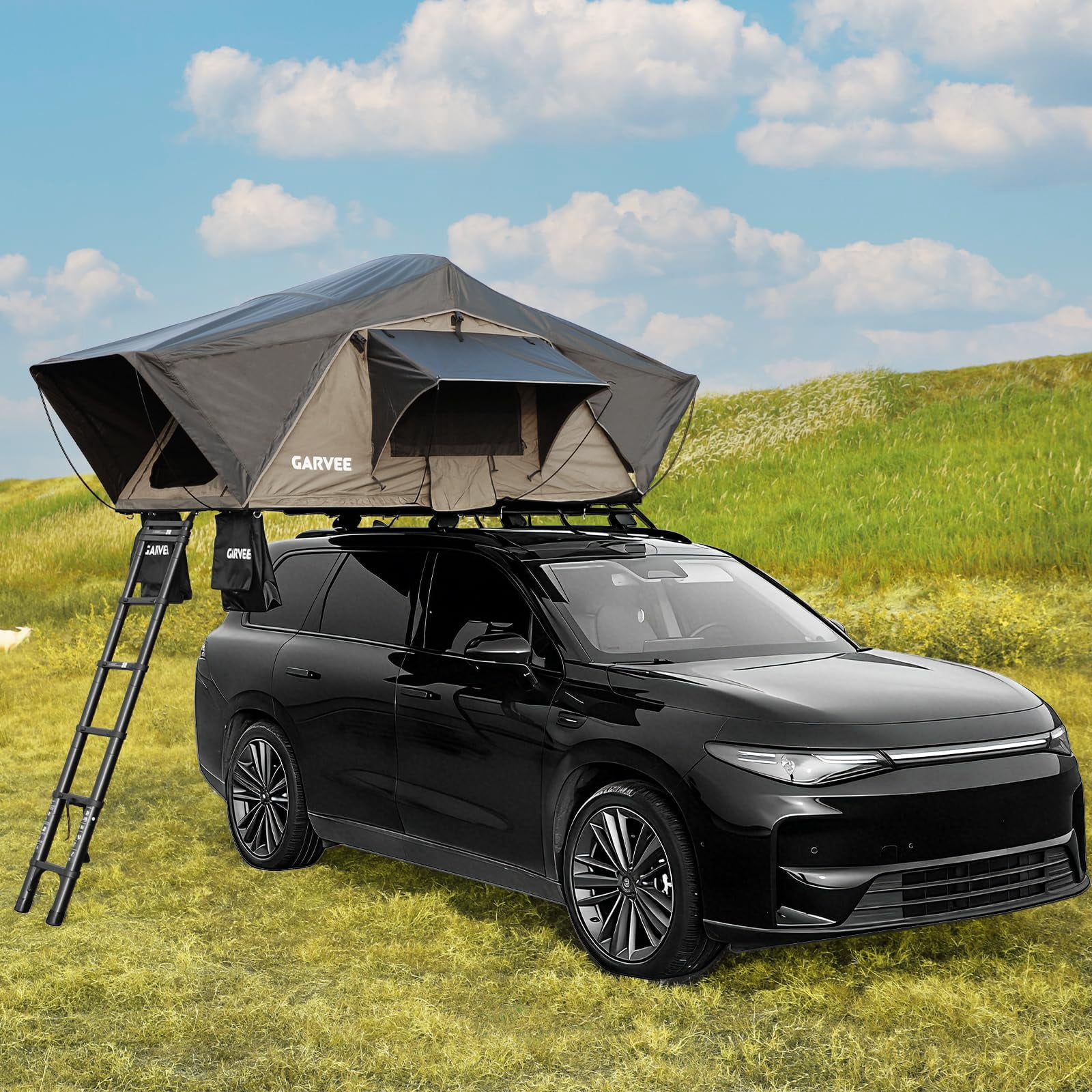 Soft Shell Roof Top Tent for SUV, Truck, Van and Trailer,  & LED Light, Waterproof UV Resistant 4-Season Design for 2-3 Person Camping on Truck, SUV, Van, Trailer
