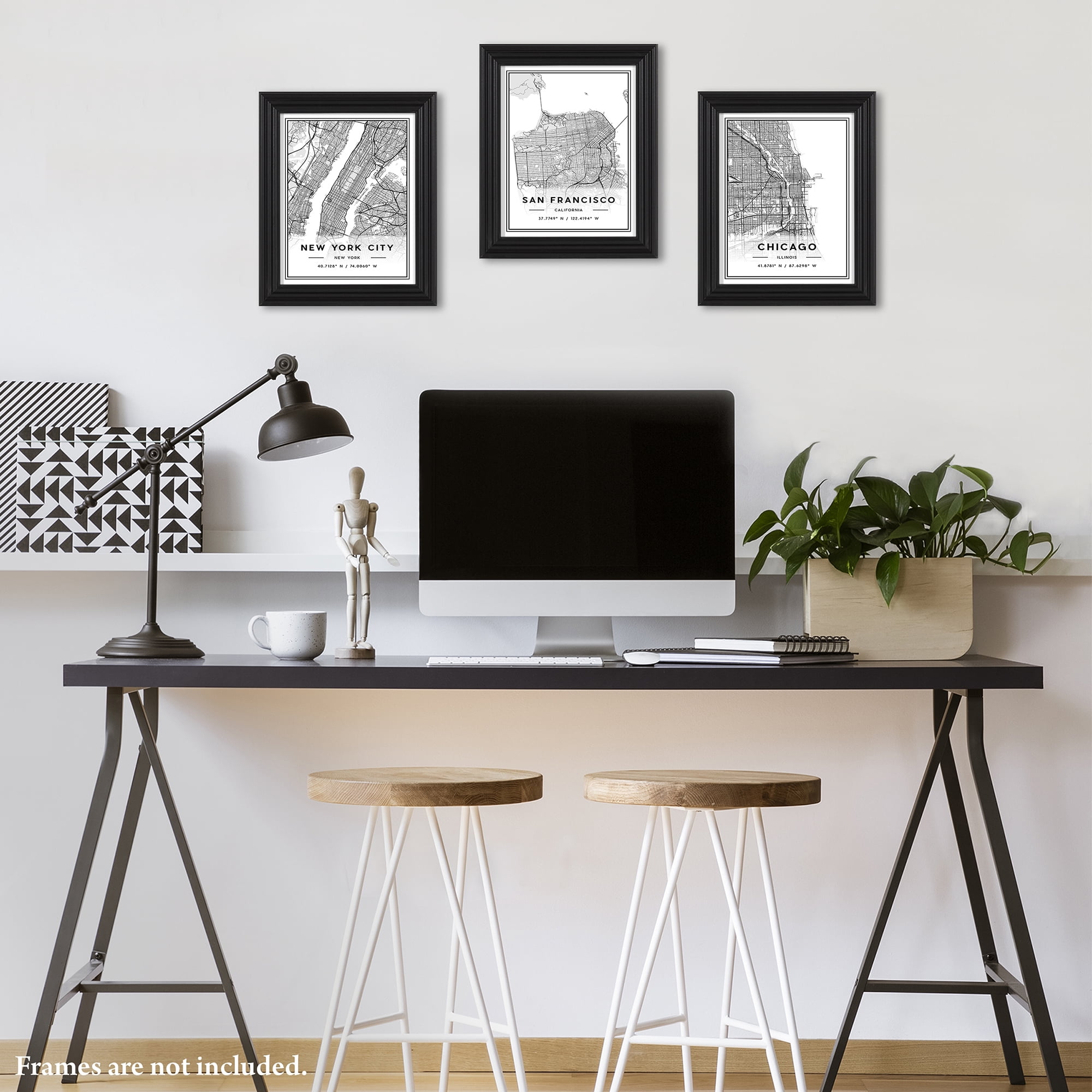 (2 pack) DesignOvation City Maps Unframed Art Prints 8” x 10” Set of 3 by Jake Goossen