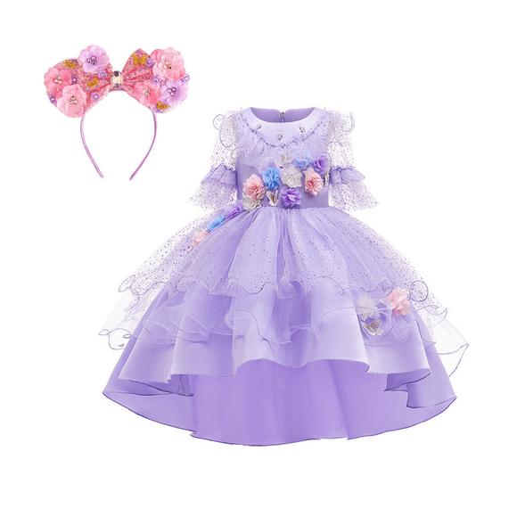 Encanto Mirabel Robe de Costume pour Filles Cosplay Princesse Isabella Madrigal Déguisement d'Halloween avec Bandeau