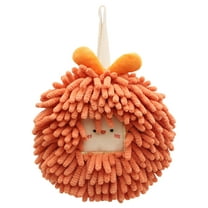 REGALWOVEN Chenille Fuzzy Ball Hand Towels Set of 1, Cute Decorative Hanging Hand Towel Absorbent Soft Towels for Bathroom, Kitchen Orange 7" x 7"