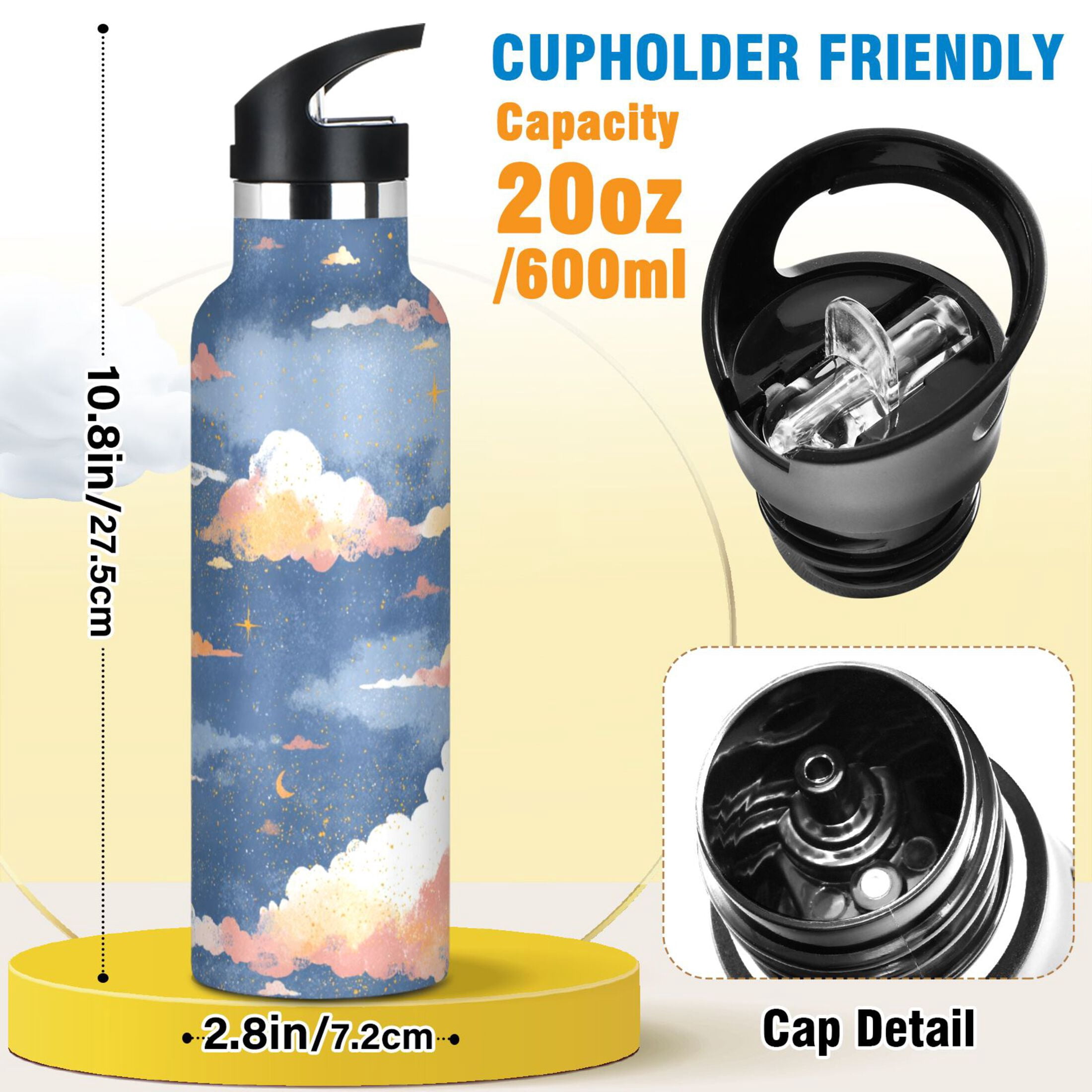 600ML Stainless Steel Insulated Cup Sports Water Bottle Portable Thermos Cup Water Glasses Insulated Tumblers Convenient and Durable Cartoon Sky